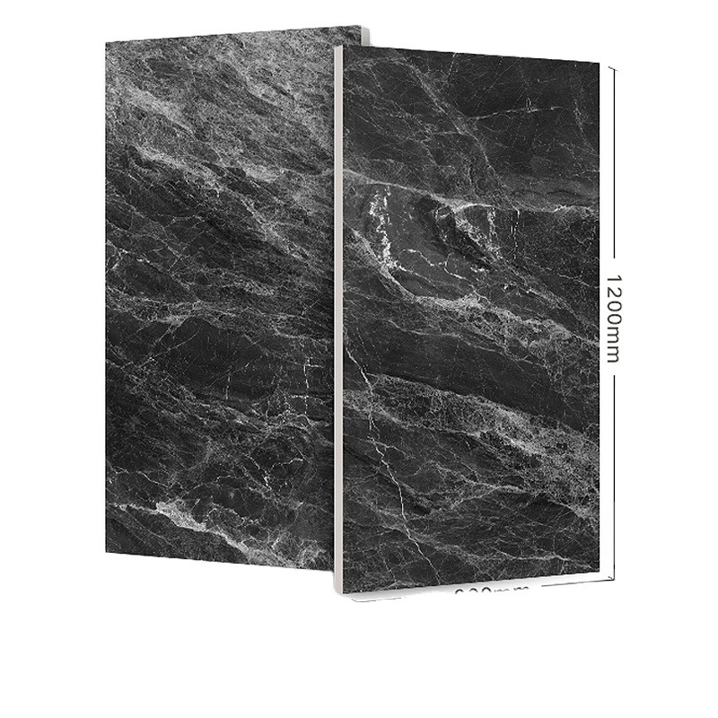 3D 石模倣 現代 ブラック 輝く ポルセラン タイル 600x1200mm 部屋 屋外 床
